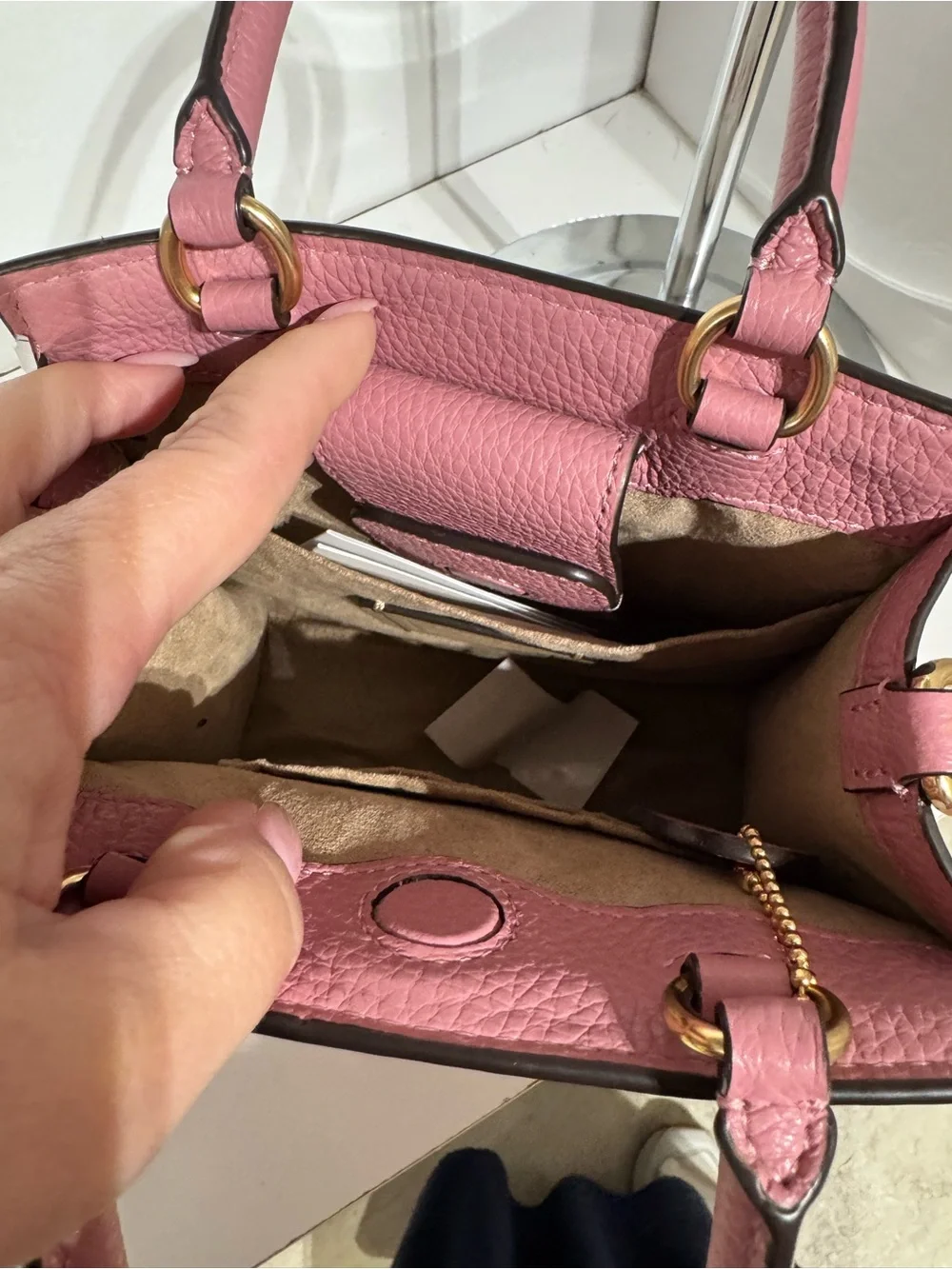 Coach Cream Mini Pepper Satchel with Pink Trim and Floral Hearts